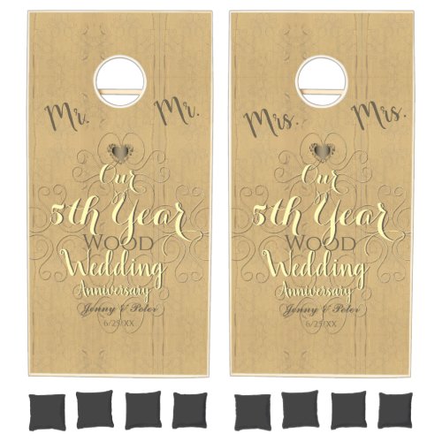 MrMrs5th Year Wood Wedding AnnNatural Color Cornhole Set