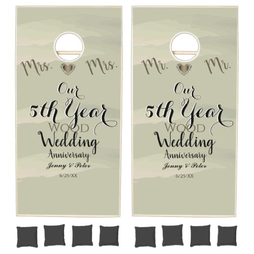 MrMrs 5th Year Wood Wedding Anniversary Cornhole Set