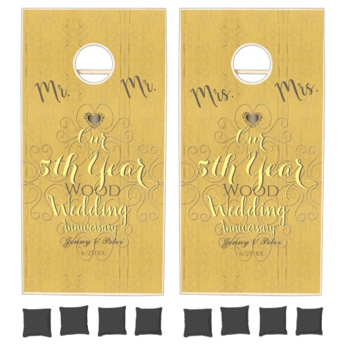 MrMrs 5th Year Wood Wedding Anniversary Cornhole Set