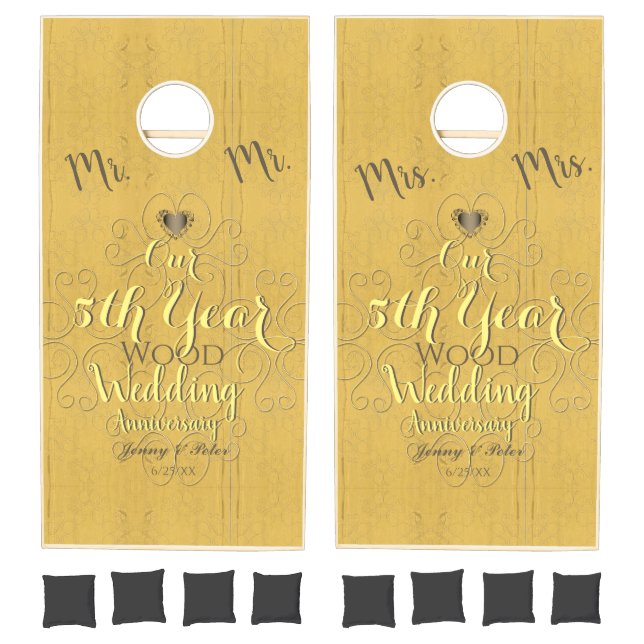 Mr.&Mrs. 5th Year Wood Wedding Anniversary Cornhole Set (Set)