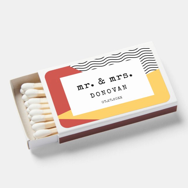 Mr & Mrs 80s Pop art Memphis style wedding Matchboxes (Front Open)