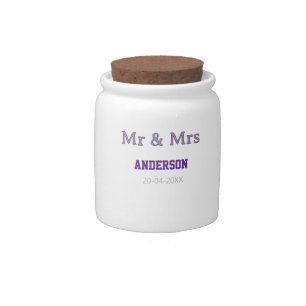 Mr & Mrs add family name date simple stylish moder Candy Jar