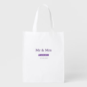 Mr & Mrs add family name date simple stylish moder Grocery Bag