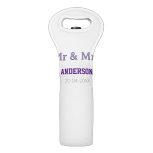 Mr & Mrs add family name date simple stylish moder Wine Bag