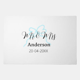 Mr & Mrs add family name date year wedding bow Doormat