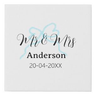 Mr & Mrs add family name date year wedding bow Faux Canvas Print