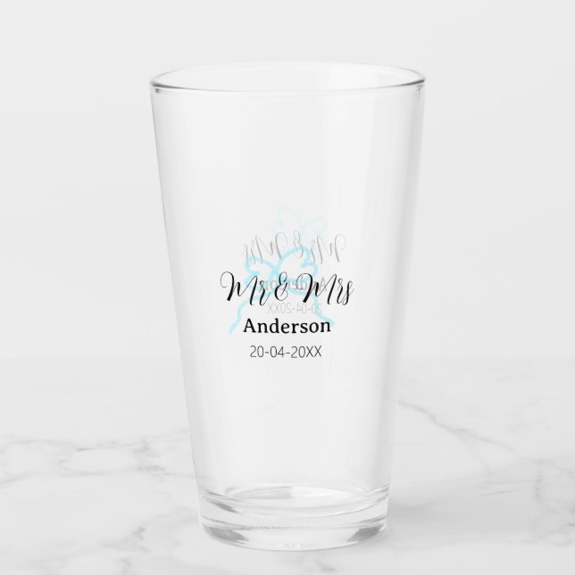 Mr & Mrs add family name date year wedding bow Glass (Front)