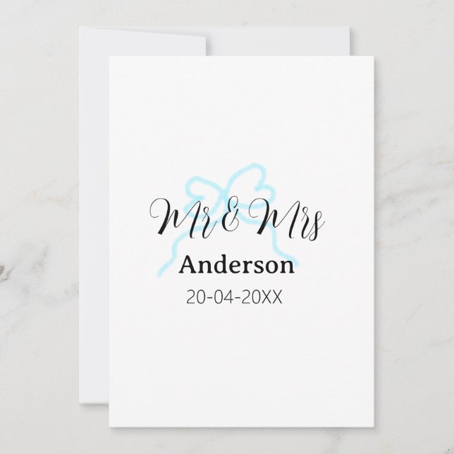 Mr & Mrs add family name date year wedding bow Invitation (Front)