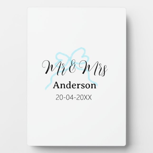 Mr & Mrs add family name date year wedding bow Plaque (Front)