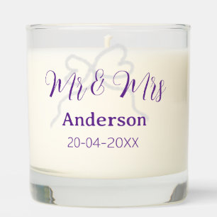 Mr & Mrs add family name date year wedding bow Scented Candle