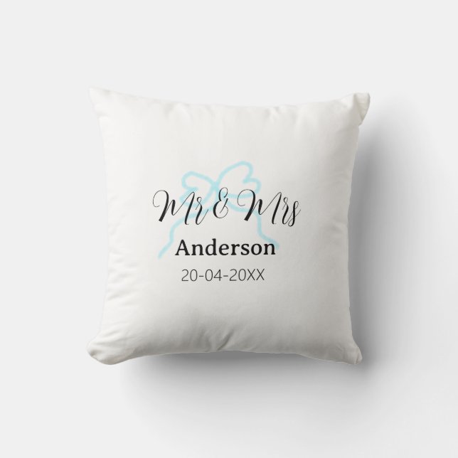 Mr & Mrs add family name date year wedding bow Throw Pillow (Front)