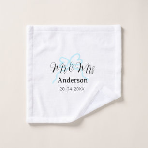 Mr & Mrs add family name date year wedding bow Wash Cloth