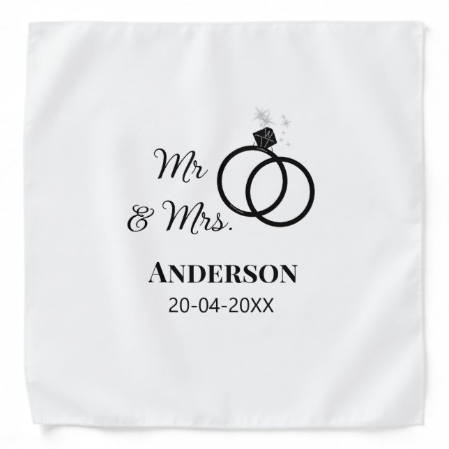 Mr & Mrs add family name date year wedding favor g Bandana (Front)