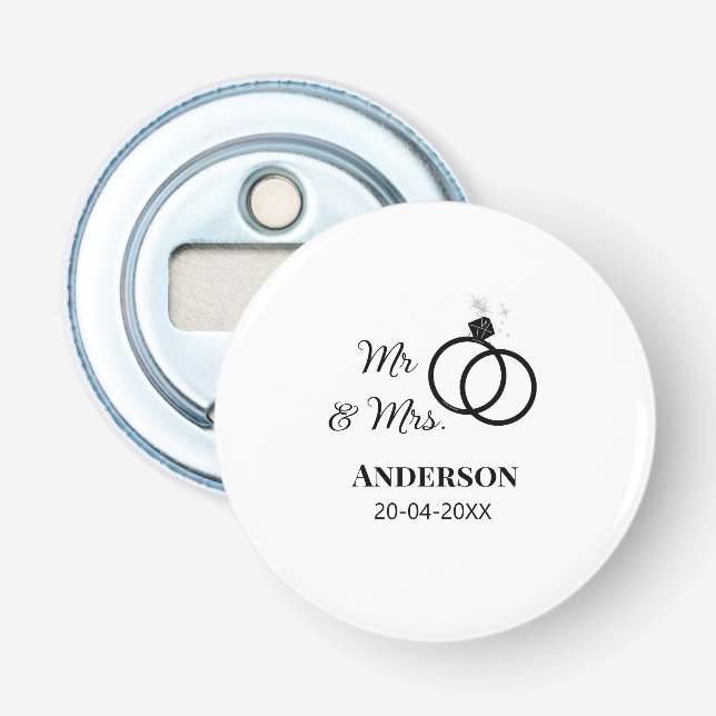 Mr & Mrs add family name date year wedding favor g Bottle Opener (Front)