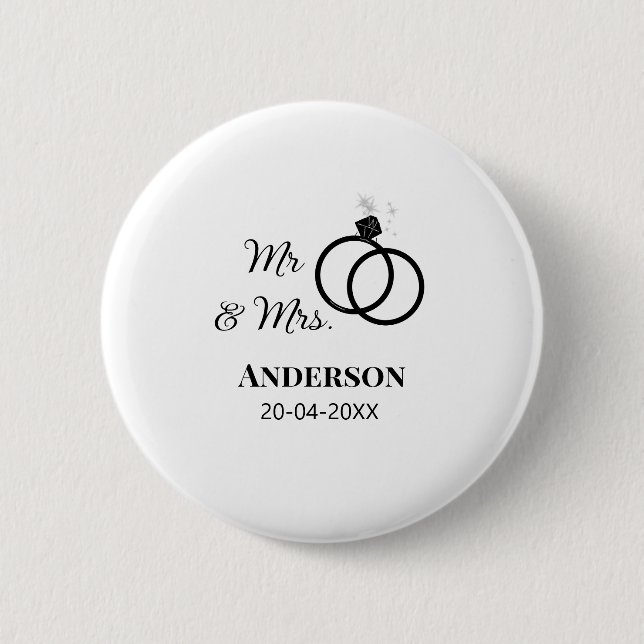 Mr & Mrs add family name date year wedding favor g Button (Front)