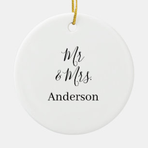 Mr & Mrs add family name date year wedding favor g Ceramic Ornament