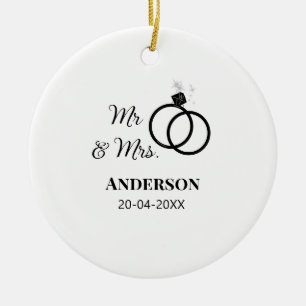 Mr & Mrs add family name date year wedding favor g Ceramic Ornament