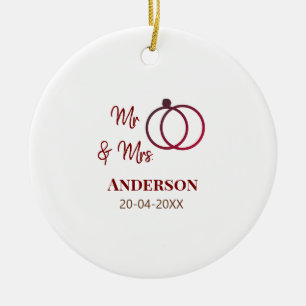 Mr & Mrs add family name date year wedding favor g Ceramic Ornament