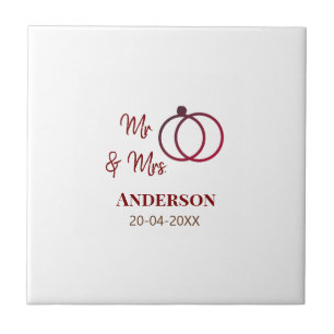 Mr & Mrs add family name date year wedding favor g Ceramic Tile