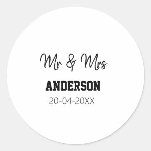 Mr & Mrs add family name date year wedding favor g Classic Round Sticker