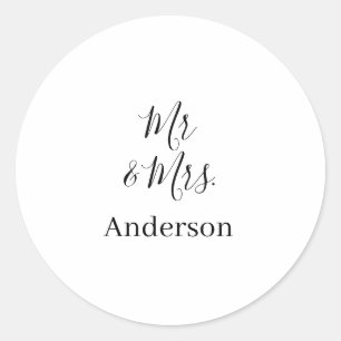 Mr & Mrs add family name date year wedding favor g Classic Round Sticker