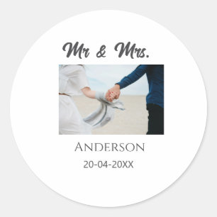 Mr & Mrs add family name date year wedding favor g Classic Round Sticker