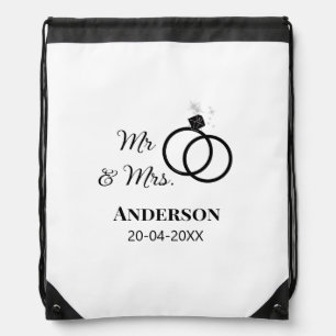Mr & Mrs add family name date year wedding favor g Drawstring Bag