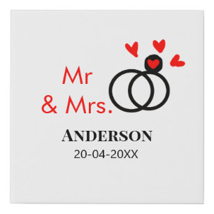 Mr & Mrs add family name date year wedding favor g Faux Canvas Print