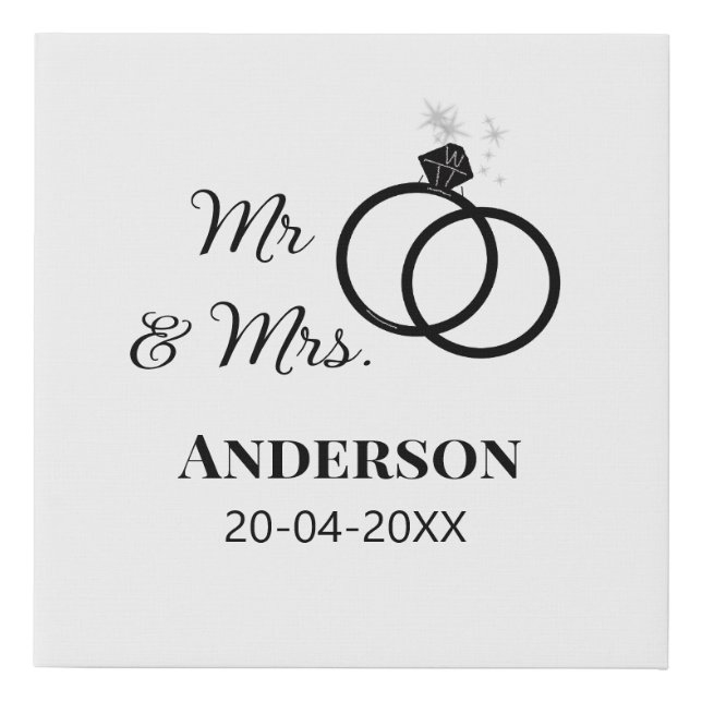 Mr & Mrs add family name date year wedding favor g Faux Canvas Print (Front)