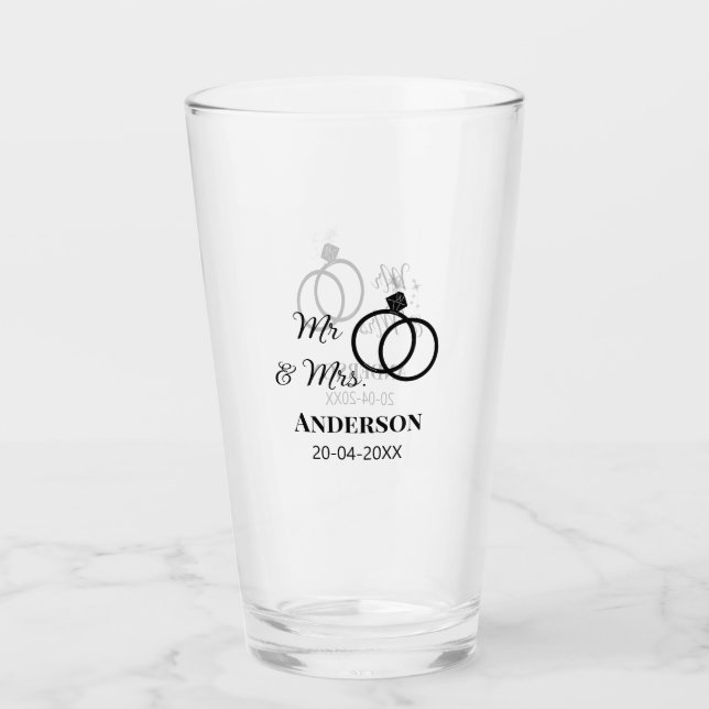 Mr & Mrs add family name date year wedding favor g Glass (Front)