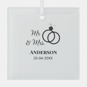 Mr & Mrs add family name date year wedding favor g Glass Ornament