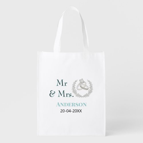 Mr & Mrs add family name date year wedding favor g Grocery Bag