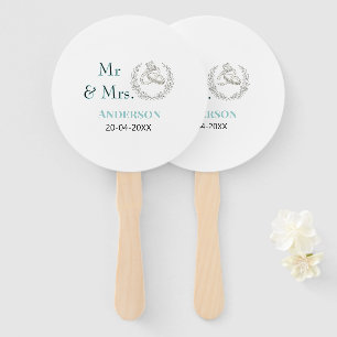 Mr & Mrs add family name date year wedding favor g Hand Fan