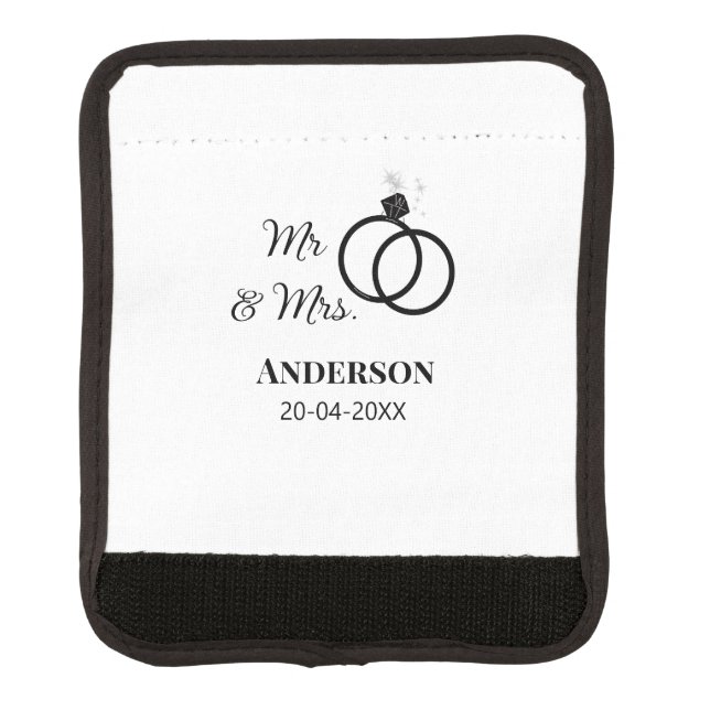 Mr & Mrs add family name date year wedding favor g Luggage Handle Wrap (Front)