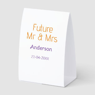 Mr & Mrs add family name date year wedding favor g Paper Table Tent