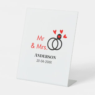Mr & Mrs add family name date year wedding favor g Pedestal Sign