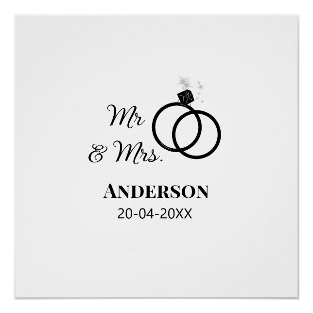 Mr & Mrs add family name date year wedding favor g Poster (Front)