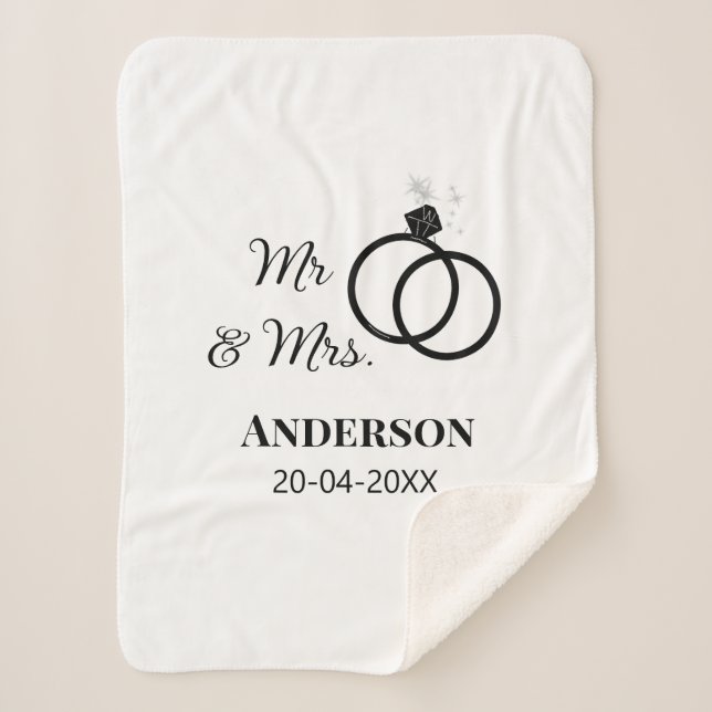 Mr & Mrs add family name date year wedding favor g Sherpa Blanket (Front)