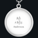 Mr & Mrs add family name date year wedding favor g Silver Plated Necklace<br><div class="desc">design</div>