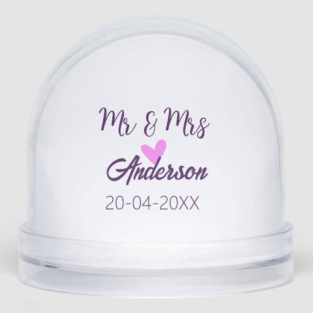 Mr & Mrs add family name date year wedding favor g Snow Globe (Front)