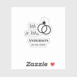 Mr & Mrs add family name date year wedding favor g Sticker