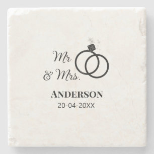 Mr & Mrs add family name date year wedding favor g Stone Coaster