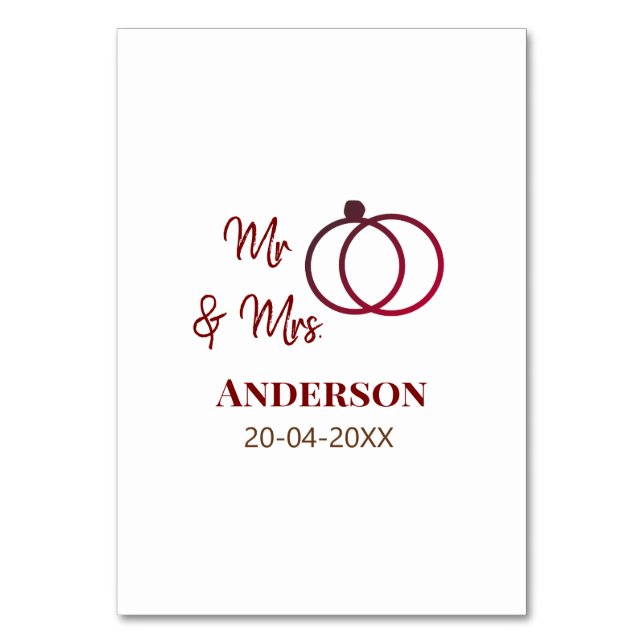 Mr & Mrs add family name date year wedding favor g Table Number (Front)