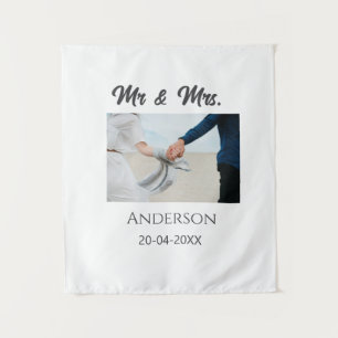 Mr & Mrs add family name date year wedding favor g Tapestry