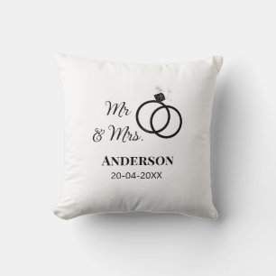 Mr & Mrs add family name date year wedding favor g Throw Pillow