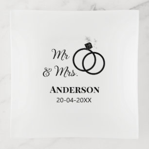 Mr & Mrs add family name date year wedding favor g Trinket Tray