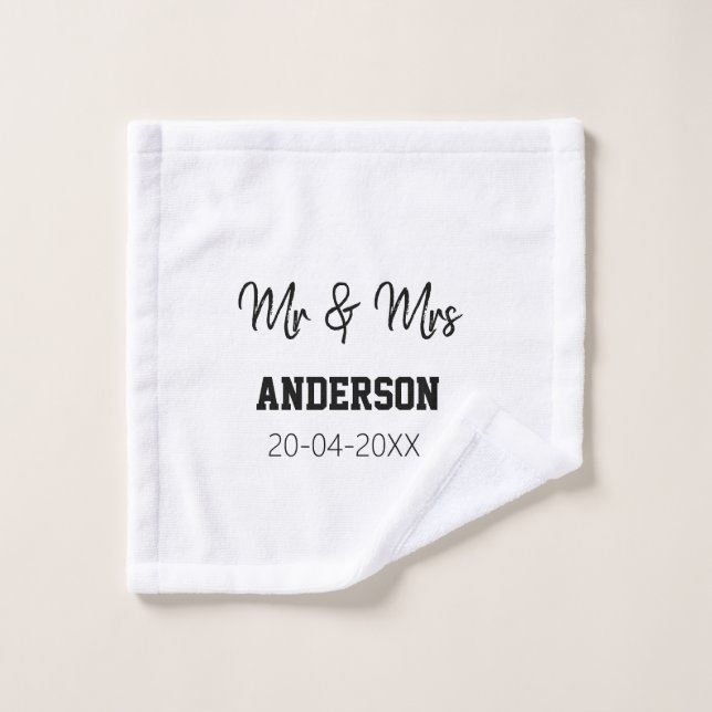Mr & Mrs add family name date year wedding favor g Wash Cloth (Wash Cloth)