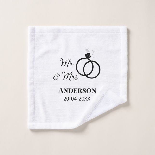 Mr & Mrs add family name date year wedding favor g Wash Cloth (Wash Cloth)
