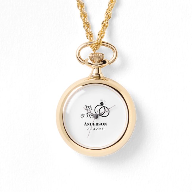 Mr & Mrs add family name date year wedding favor g Watch (Front)