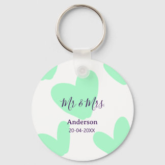 Mr & Mrs add family name date year wedding favor Keychain